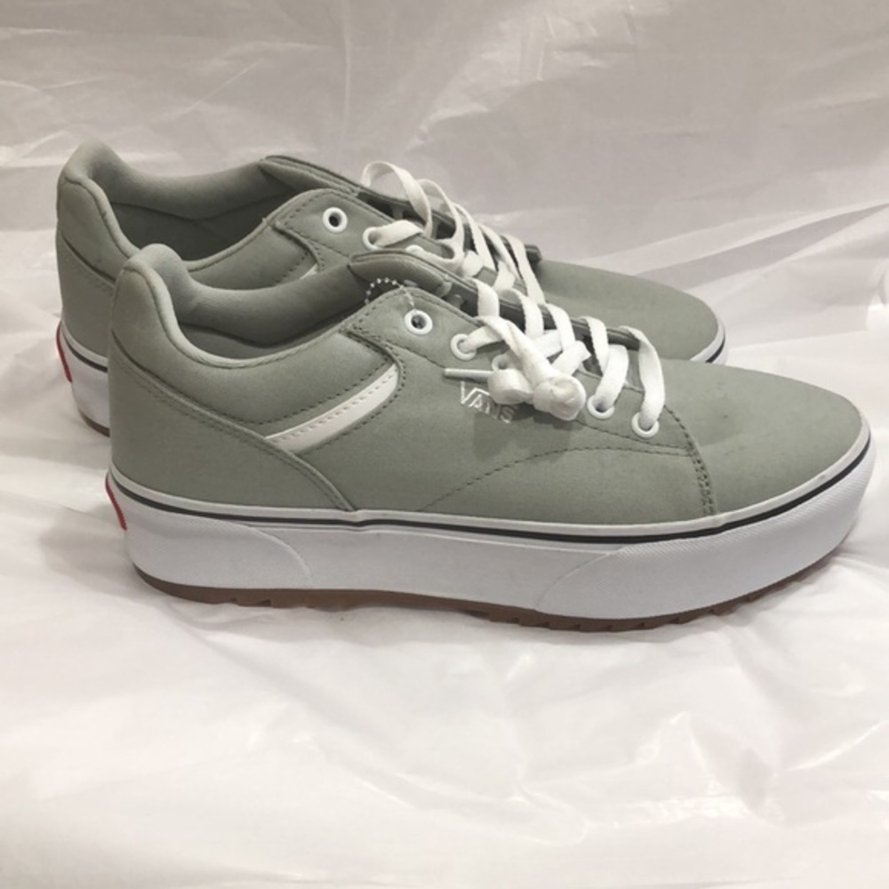 Vans Light Sage Green Low-Top Sneakers with White Accents